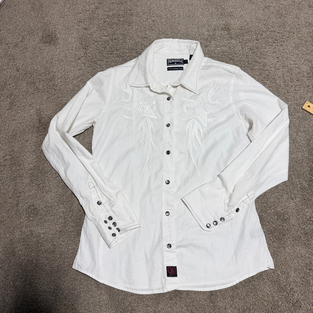 Panhandle Slim Womens White Embroidered Star Western Snap Shirt Large
